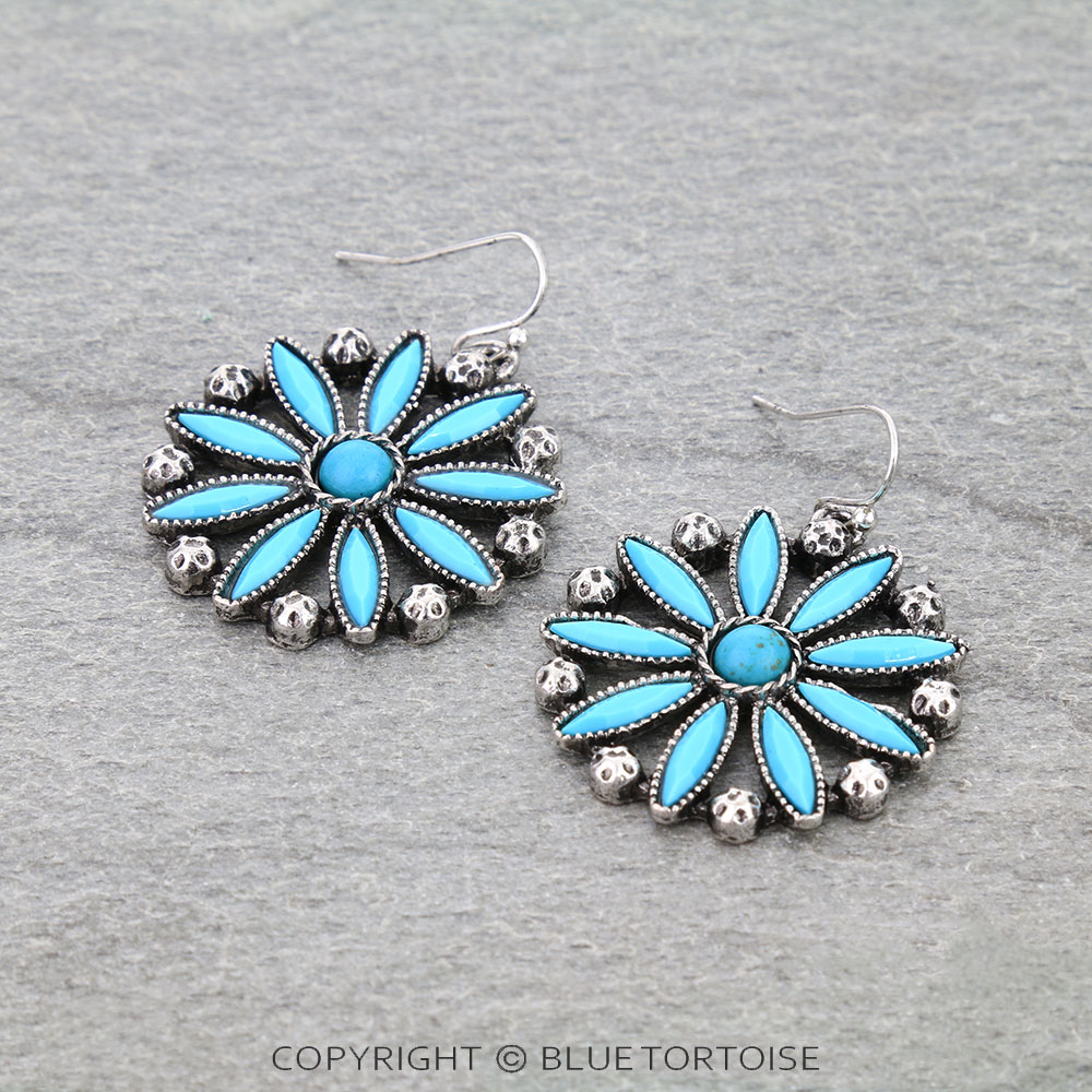 Western Concho Stone Dangle Earrings