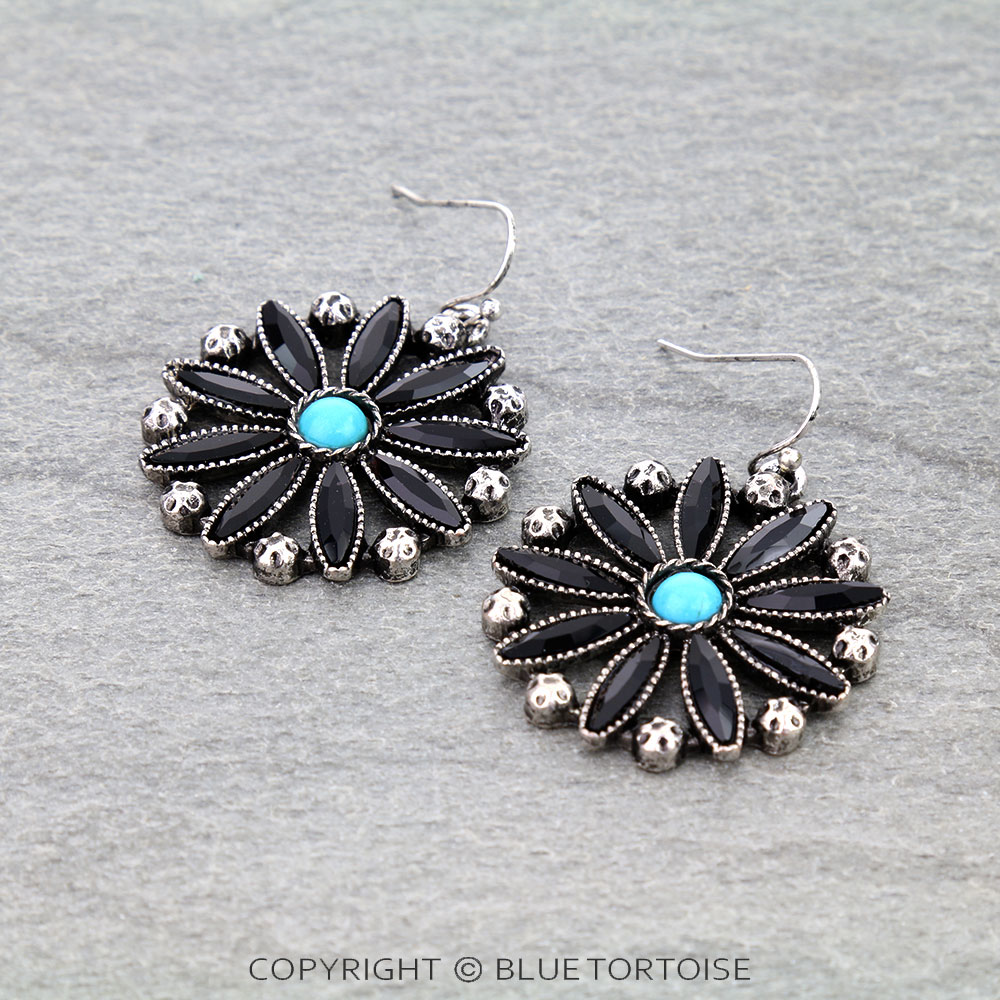 Western Concho Stone Dangle Earrings