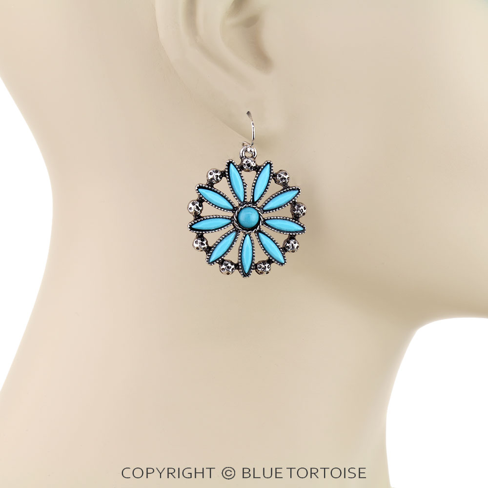 Western Concho Stone Dangle Earrings - Image 2