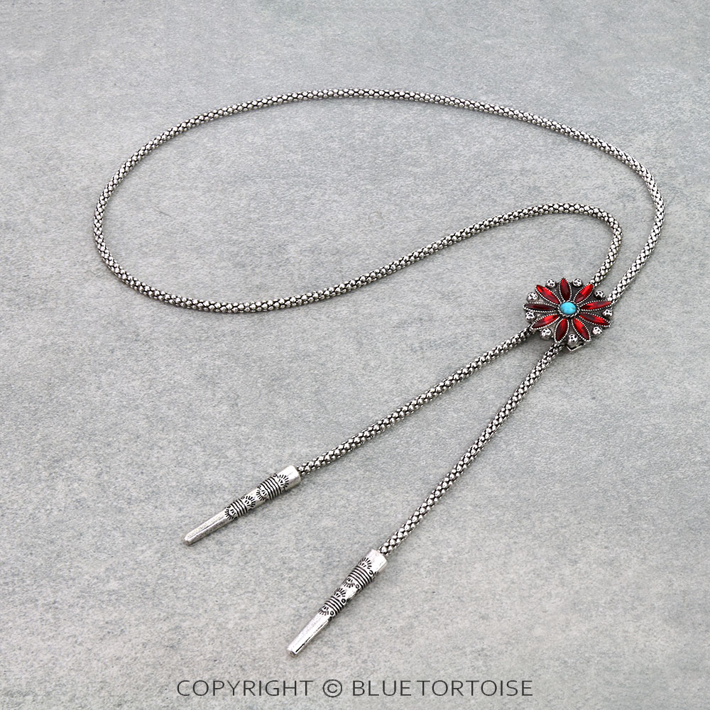Western Concho Stone Bolo Necklace