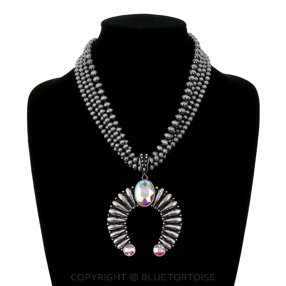 Western Squash Blossom Concho Multi Layered Necklace - Image 2