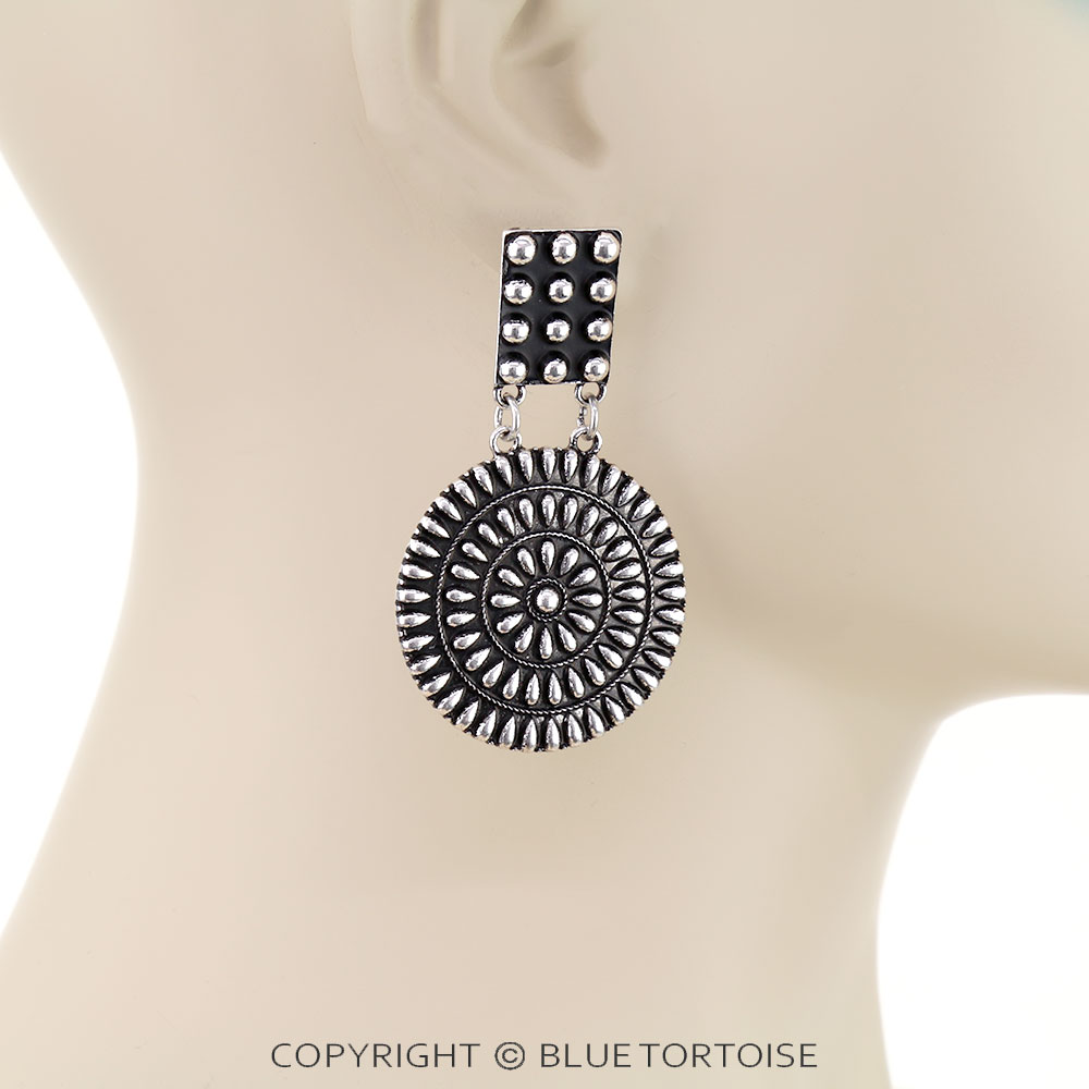Western Round Concho Bubble Stud Earrings - Image 2