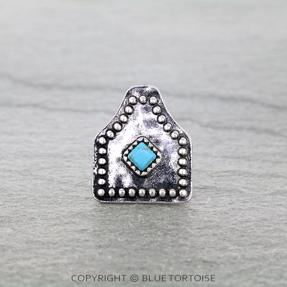 Western Ear Tag Stone Stretch Ring