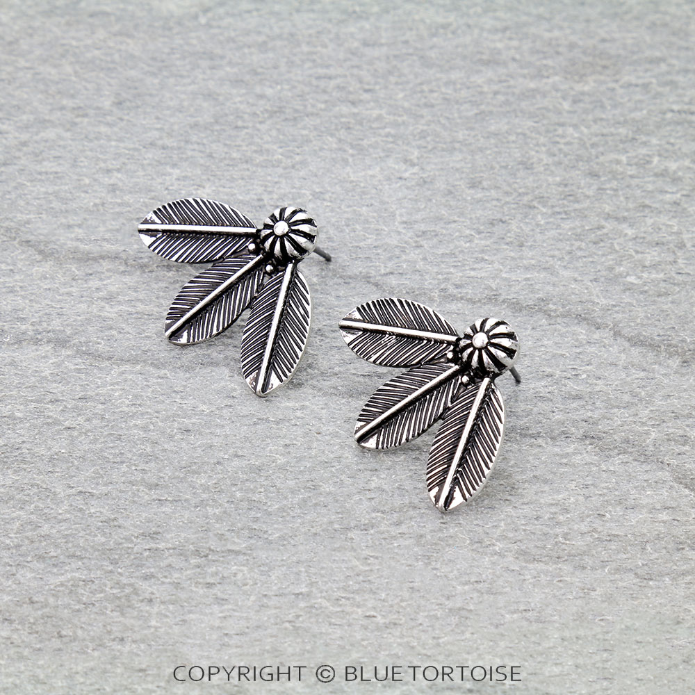 Western Feather Concho Stud Earrings