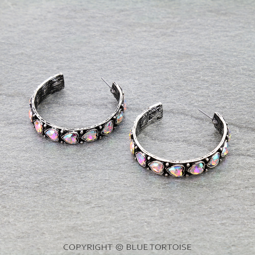 1.5" Western Heart Stone Hoop Earrings