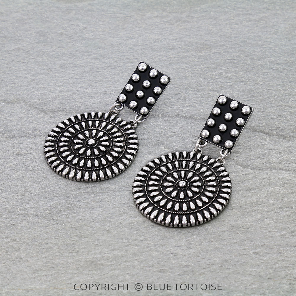 Western Round Concho Bubble Stud Earrings
