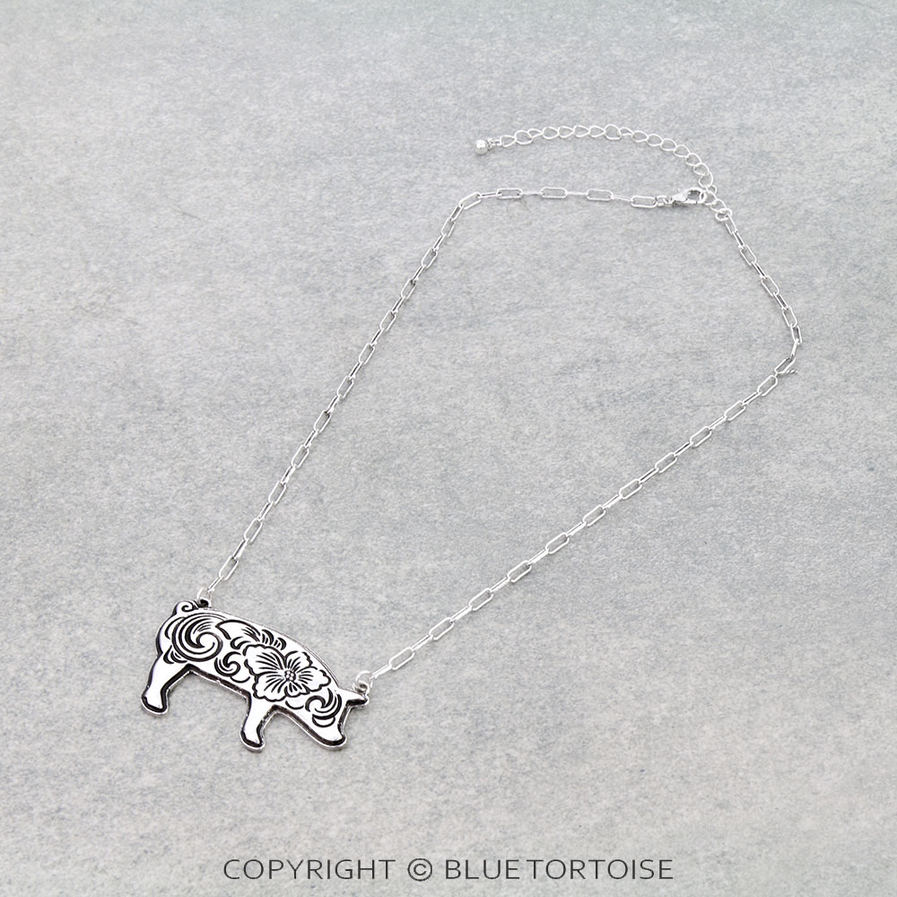 Western Etched Pig Necklace