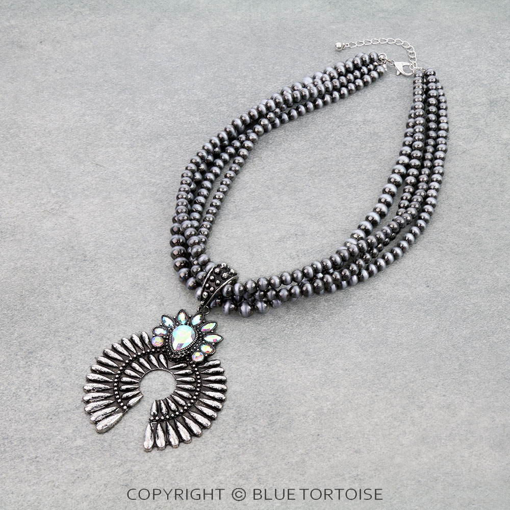 Western Squash Blossom Concho Multi Layered Necklace