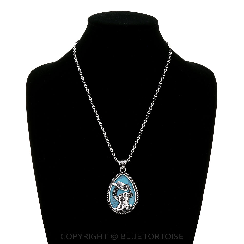 Western Boot Cutout Teardrop Necklace - Image 2