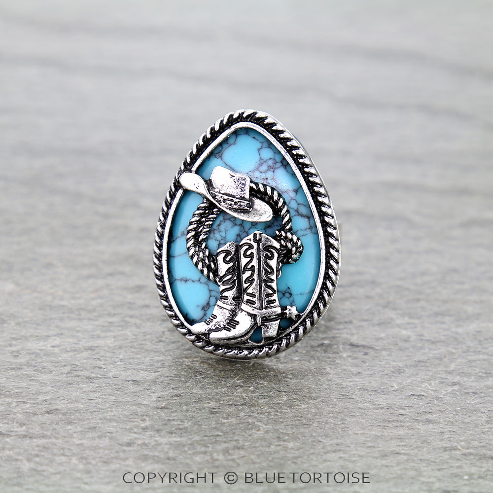 Western Boot Cutout Teardrop Stretch Ring