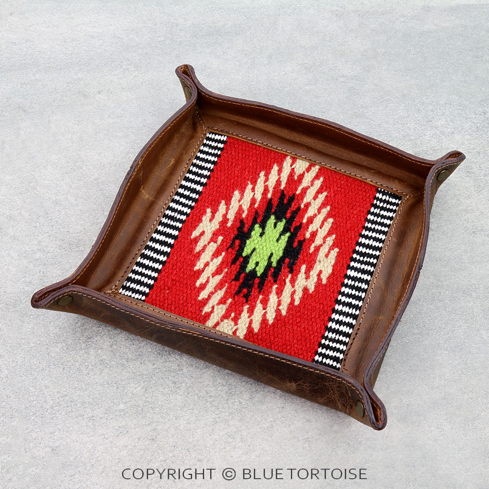 Handmade Genuine Leather Tooled Jewelry Tray - Aztec