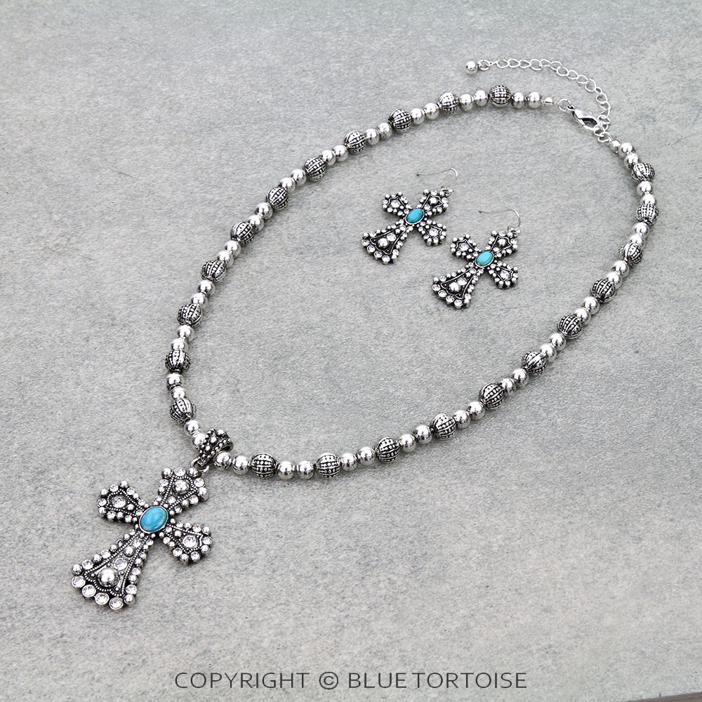 Western Cross Stone Necklace Set