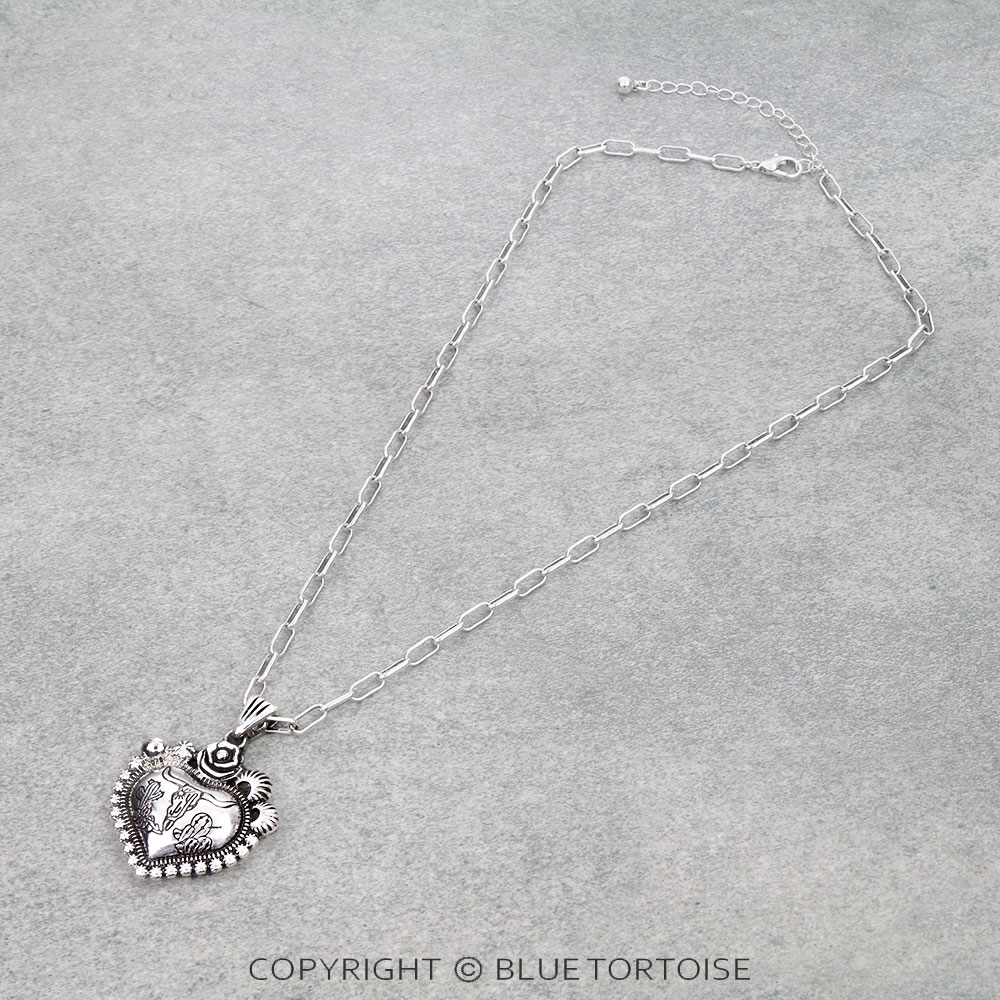 Western Steer Skull Heart Necklace