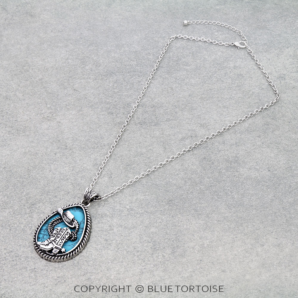Western Boot Cutout Teardrop Necklace