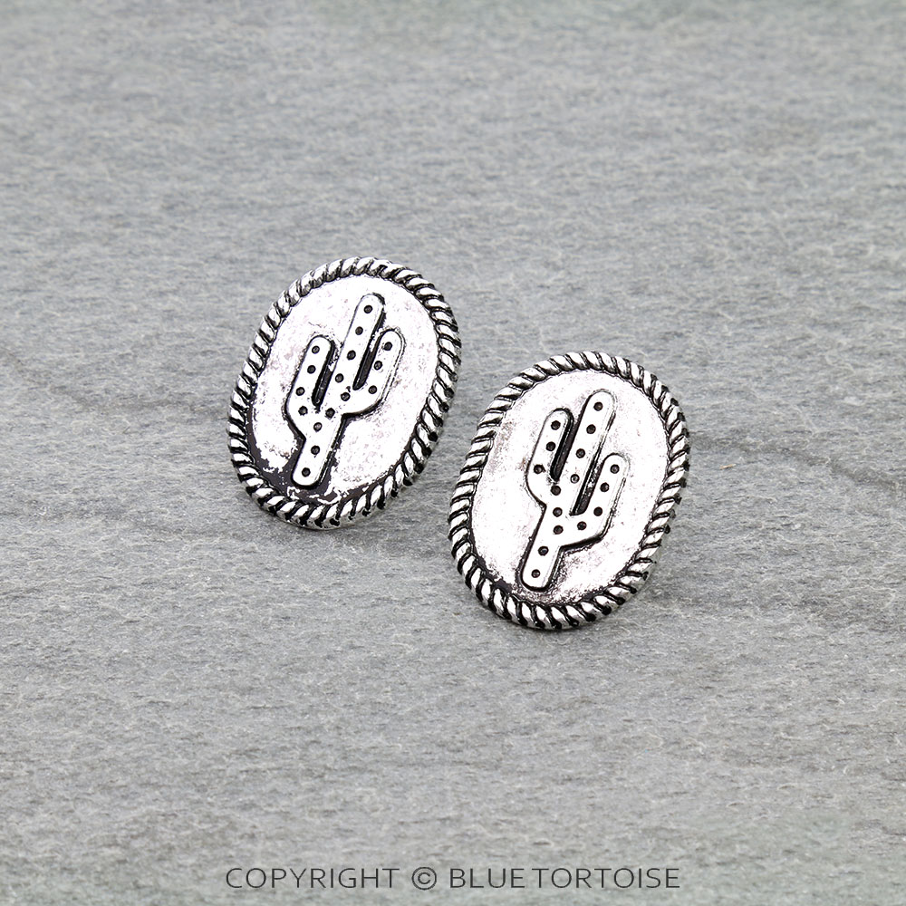 Western Rope TXR Cactus Oval Stud Earrings