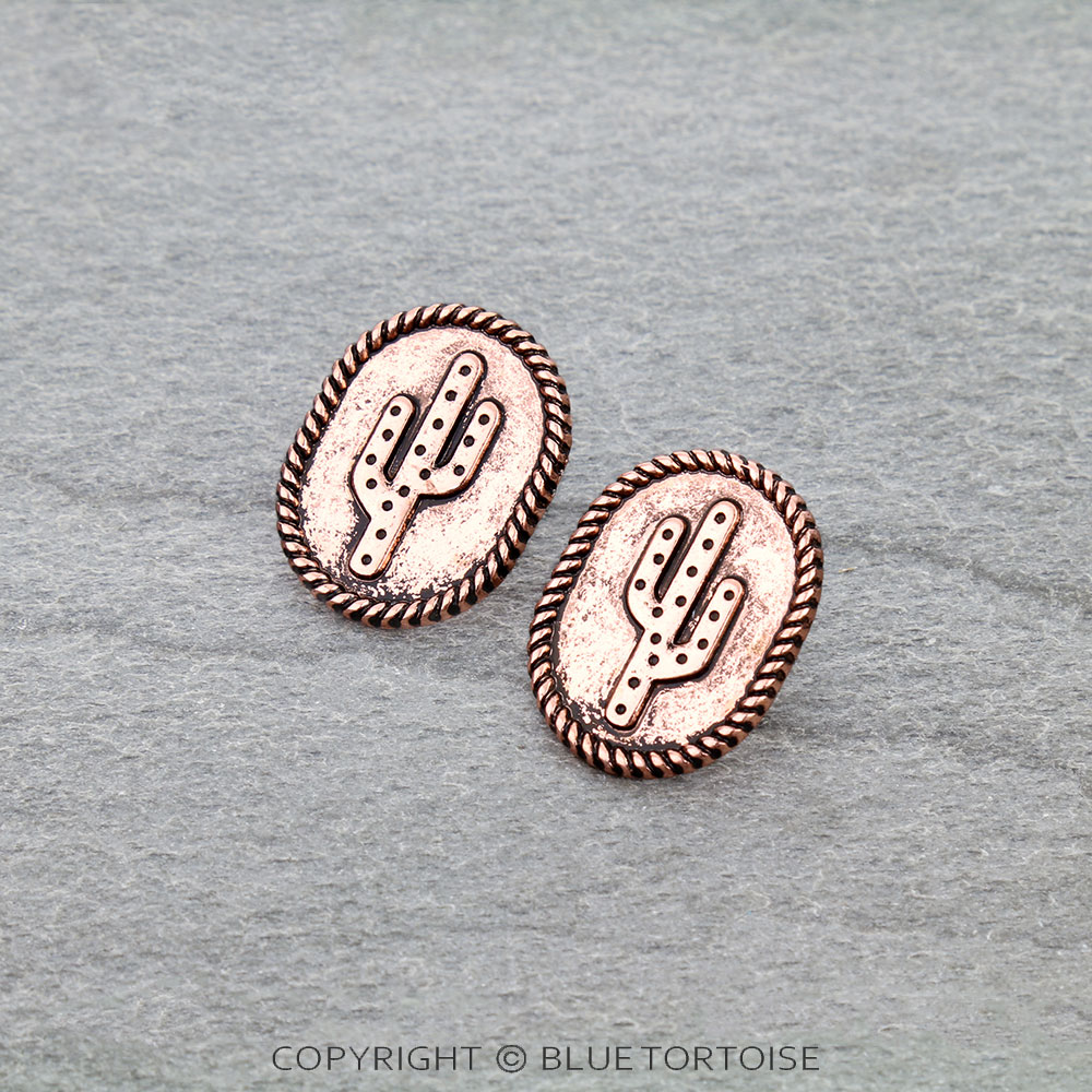 Western Rope TXR Cactus Oval Stud Earrings