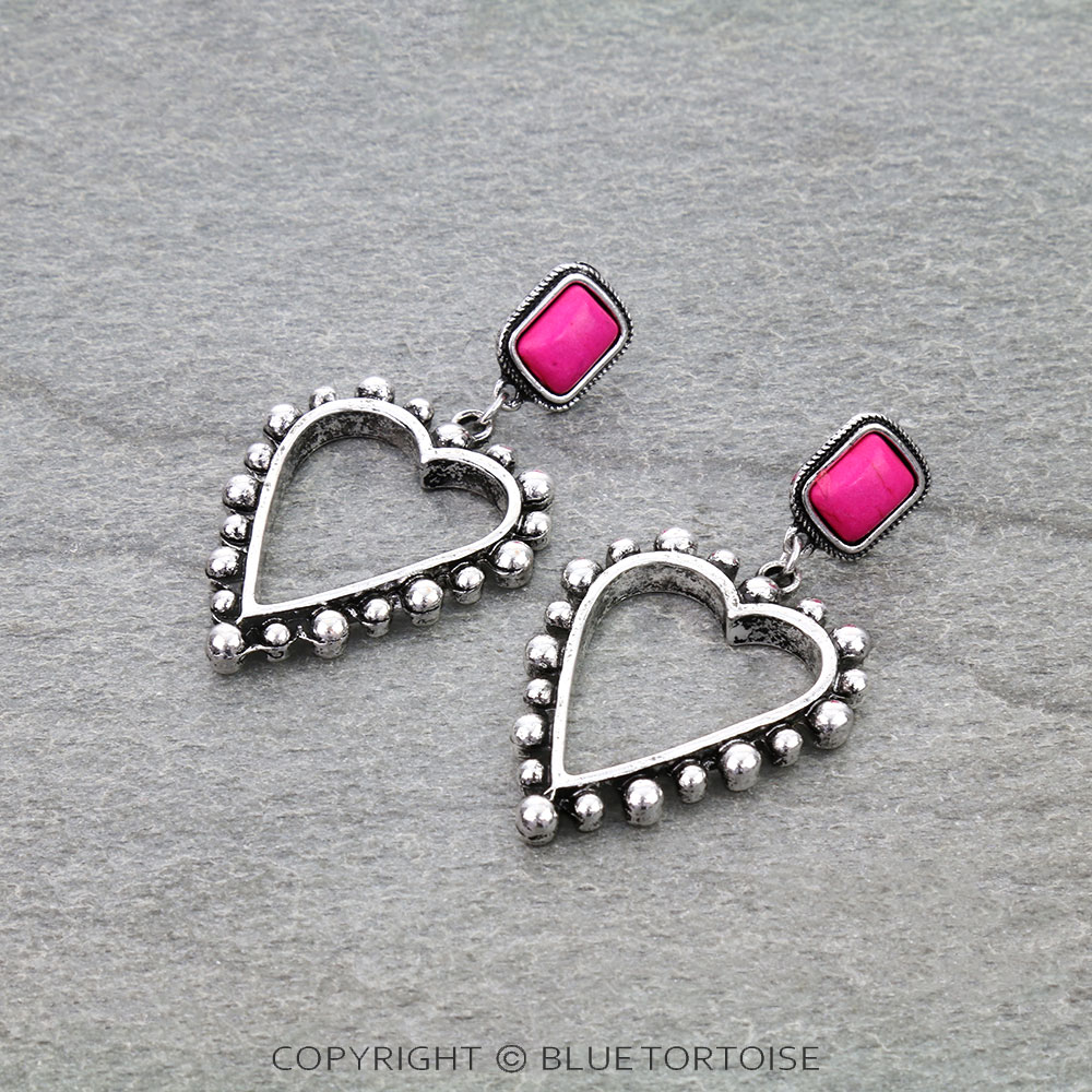 Western Ball TXR Heart Stud Earrings