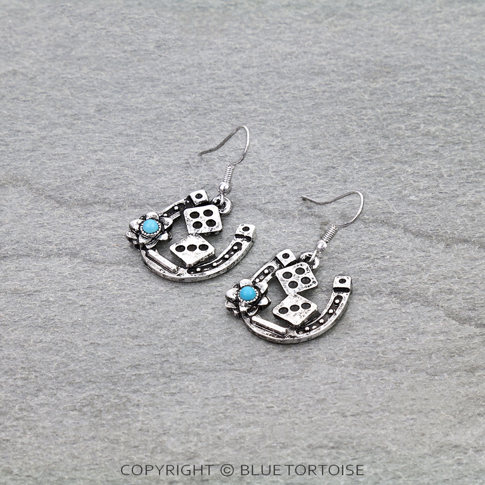 Western Horseshoe & Dice Dangle Earrings