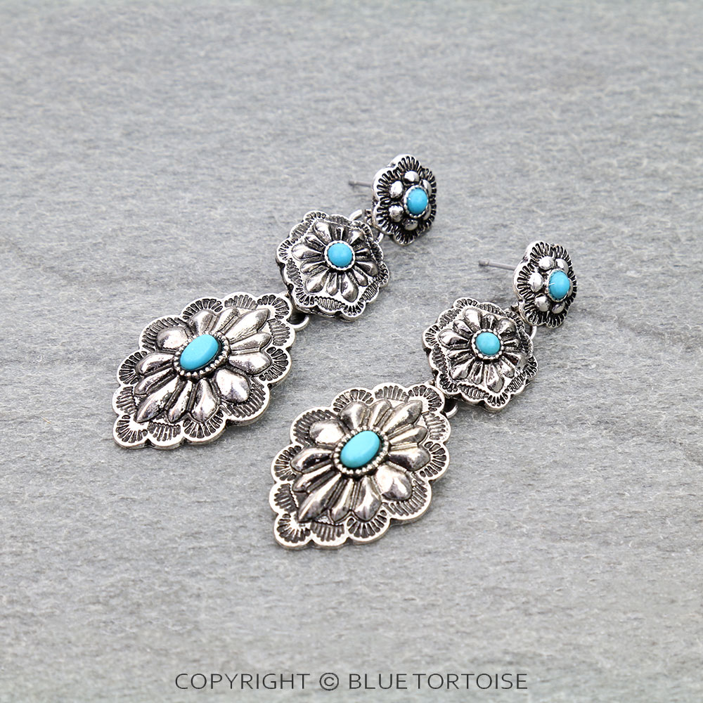 Western Concho Drop Stud Earrings