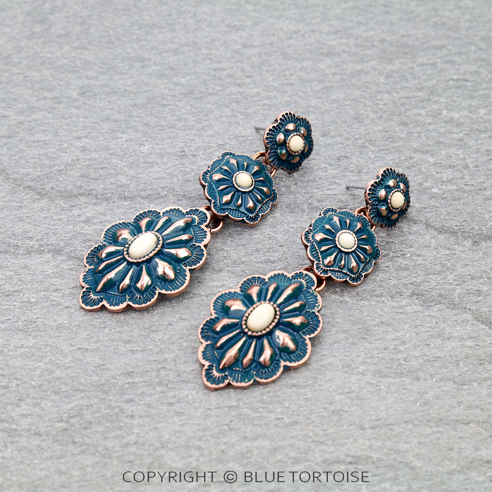 Western Concho Drop Stud Earrings