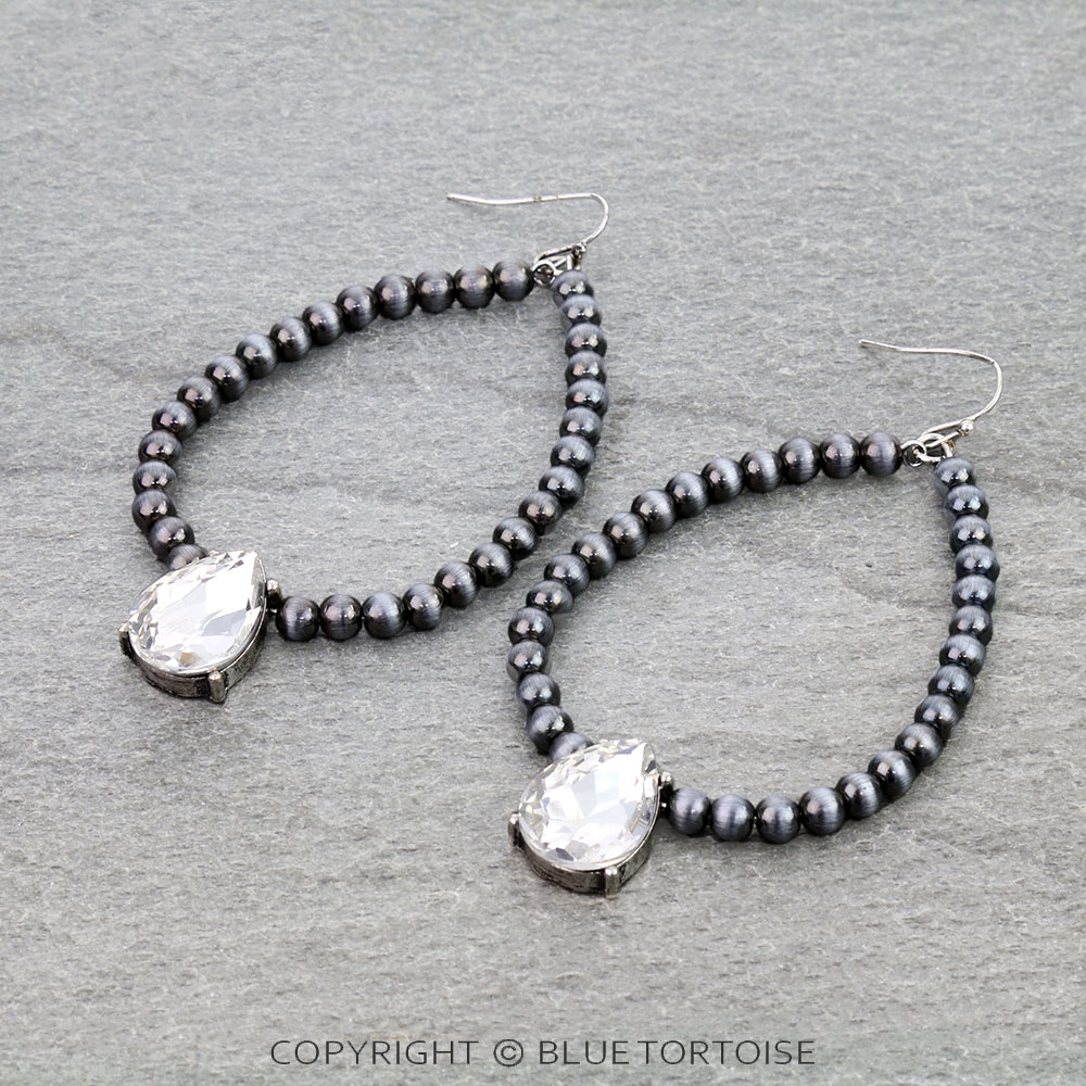 Navajo Style Pearl Stone Dangle Earrings