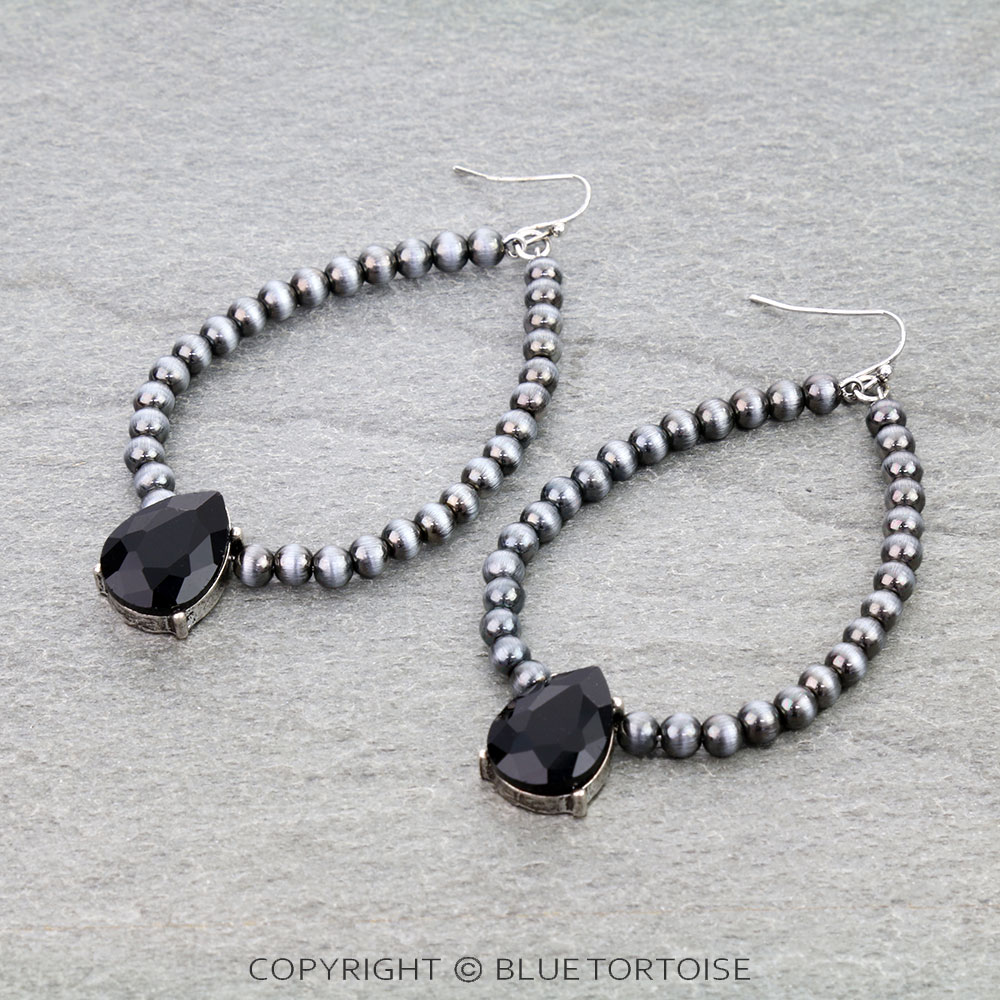 Navajo Style Pearl Stone Dangle Earrings