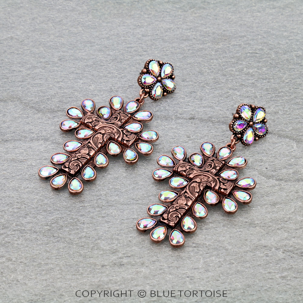Western Cross Stone Stud Earrings