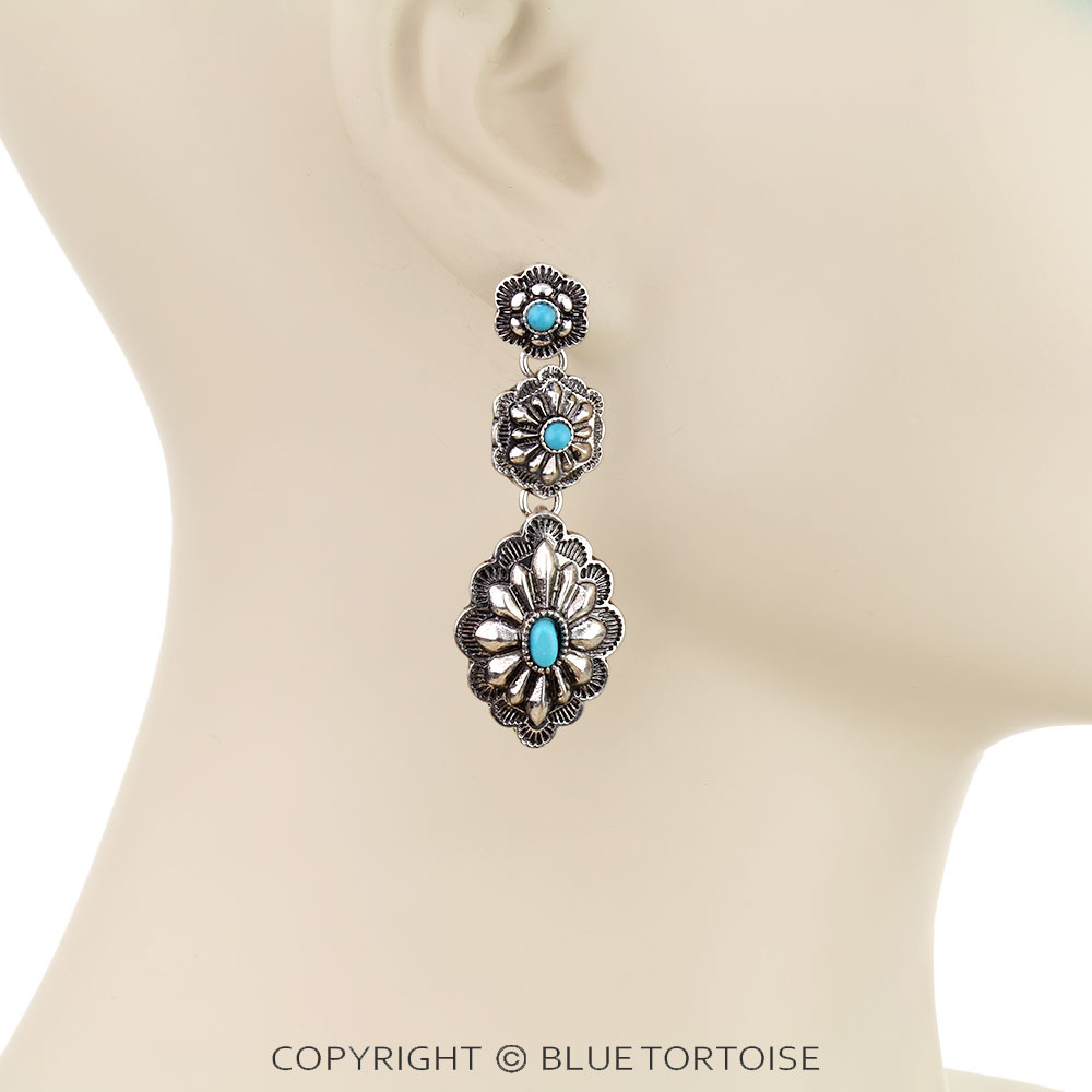 Western Concho Drop Stud Earrings - Image 2