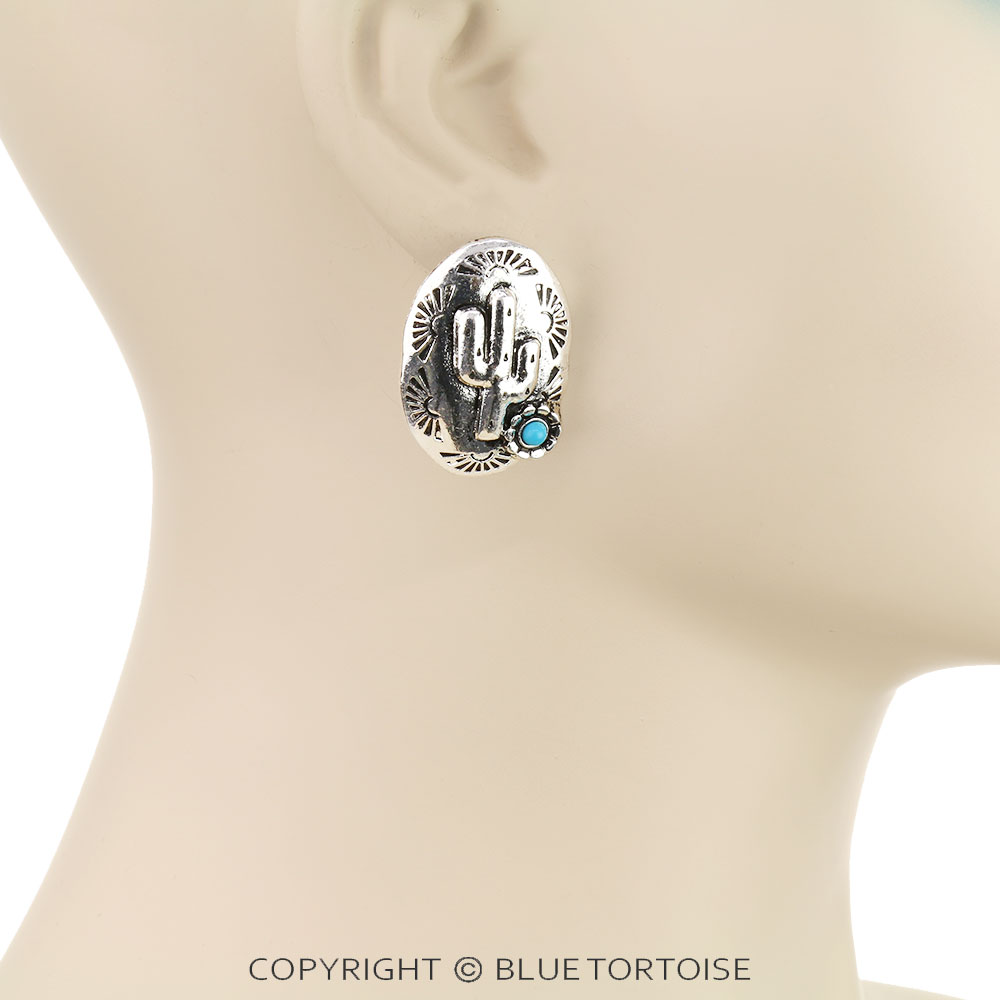 Western Cactus Oval Stud Earrings - Image 2