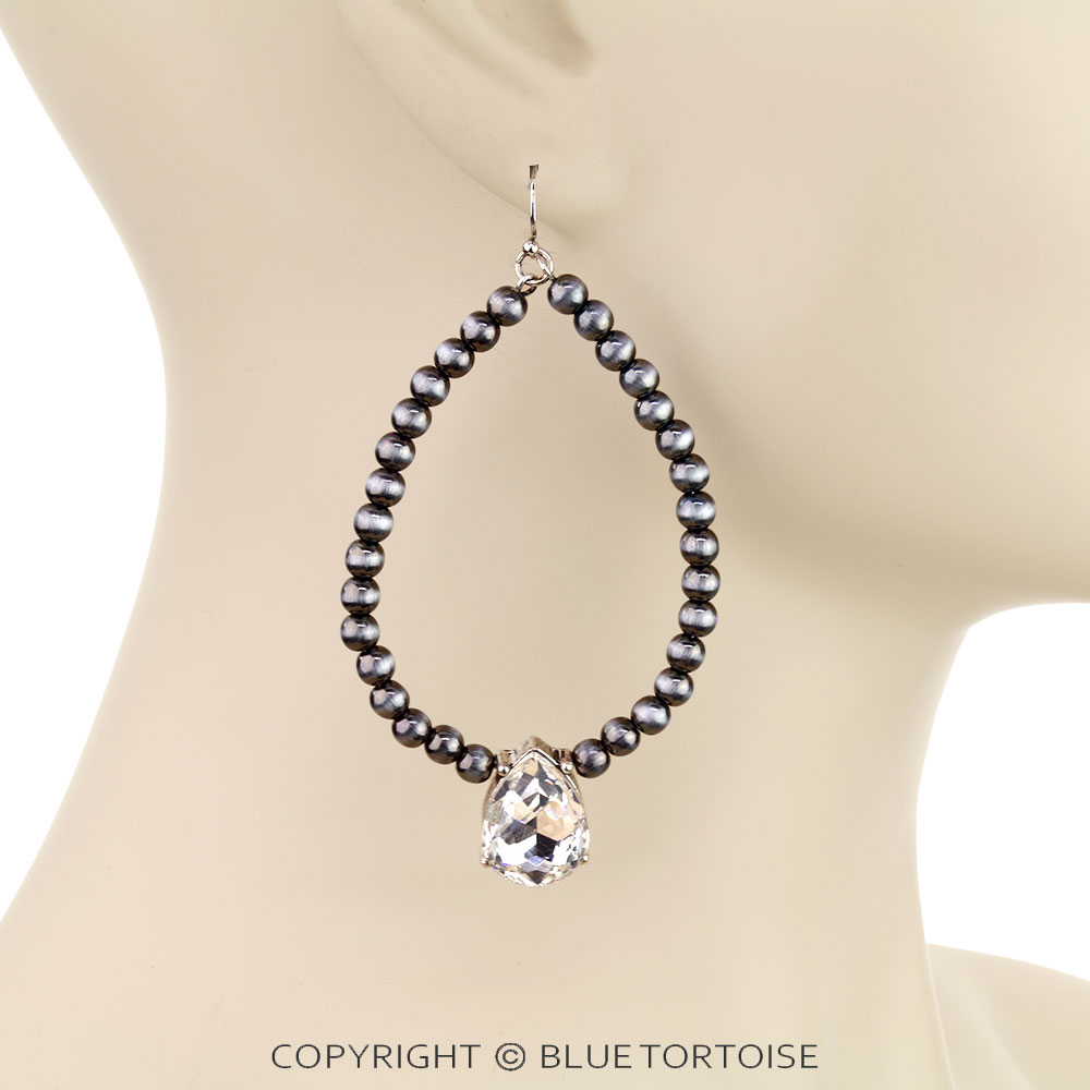 Navajo Style Pearl Stone Dangle Earrings - Image 2