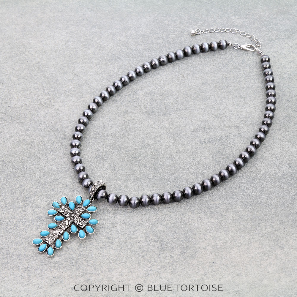 Western Cross Stone Pendant Necklace