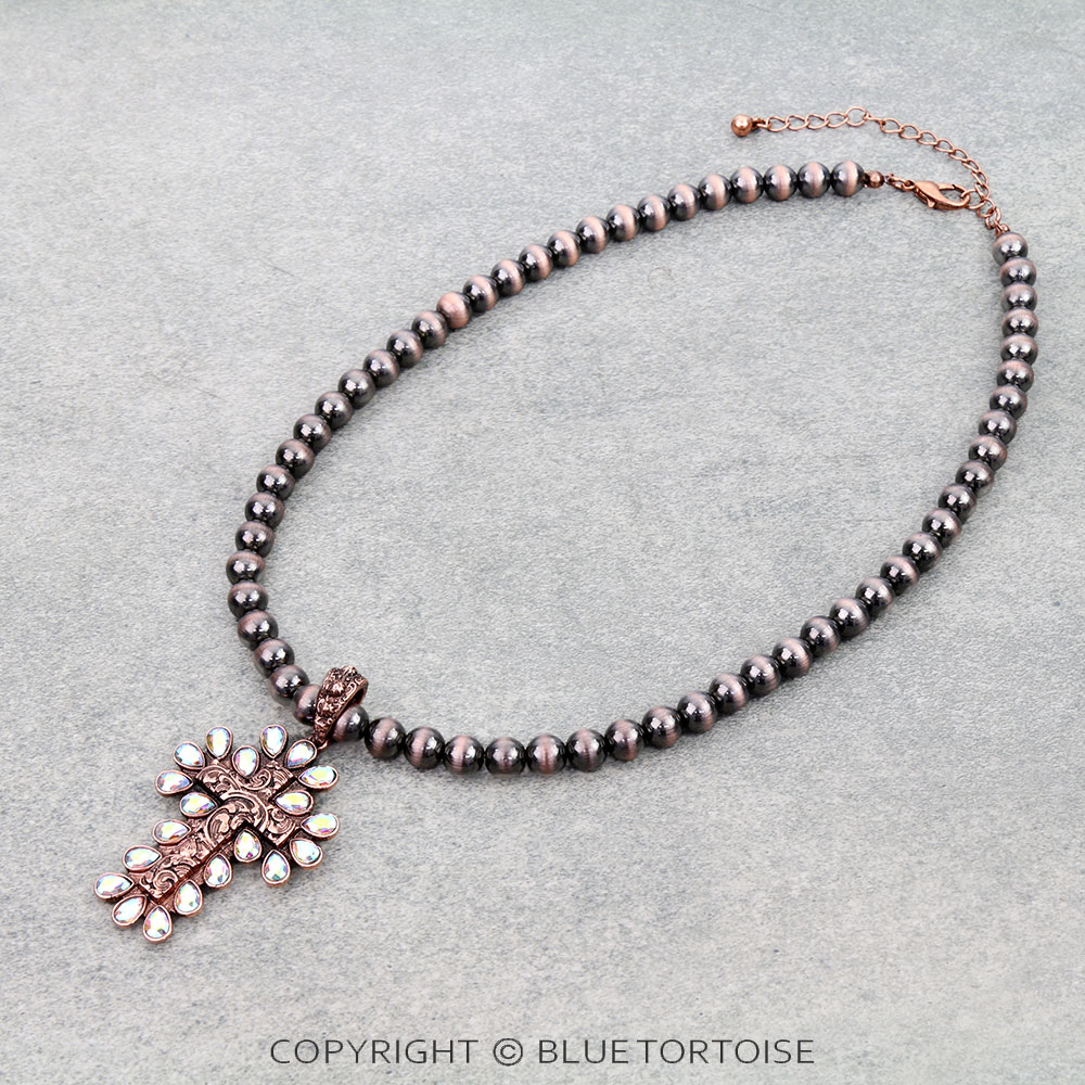 Western Cross Stone Pendant Necklace