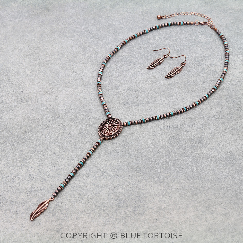 Navajo Style Pearl with Concho Y Necklace Set