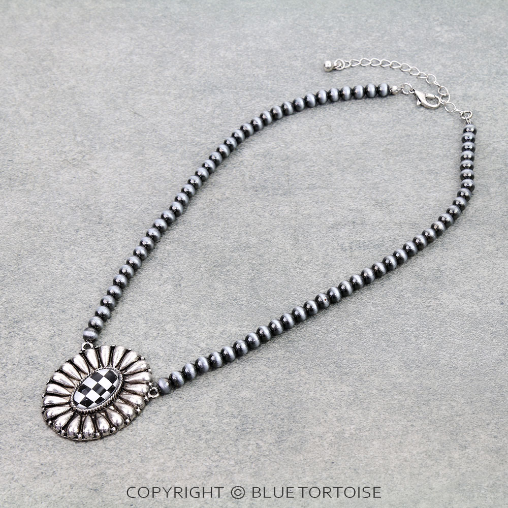 Western Checker Concho Pendant Necklace