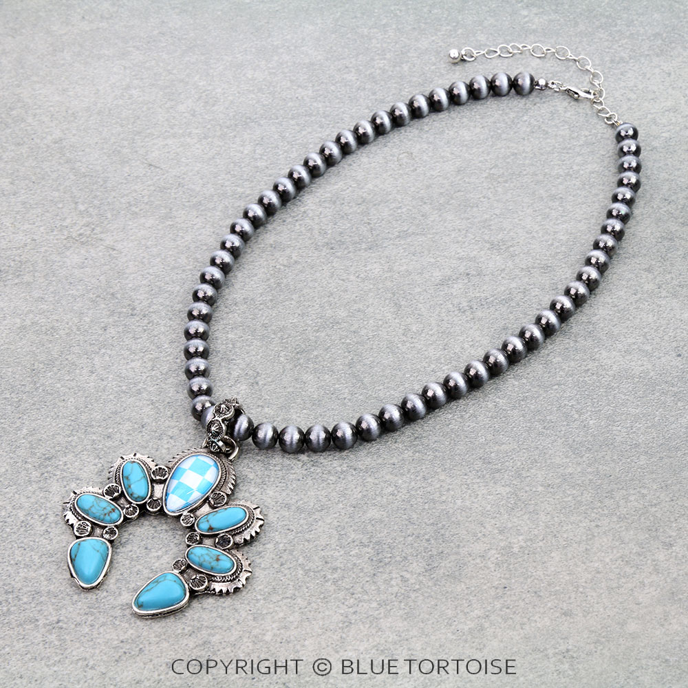Western Checker Squash Blossom Pendant Necklace