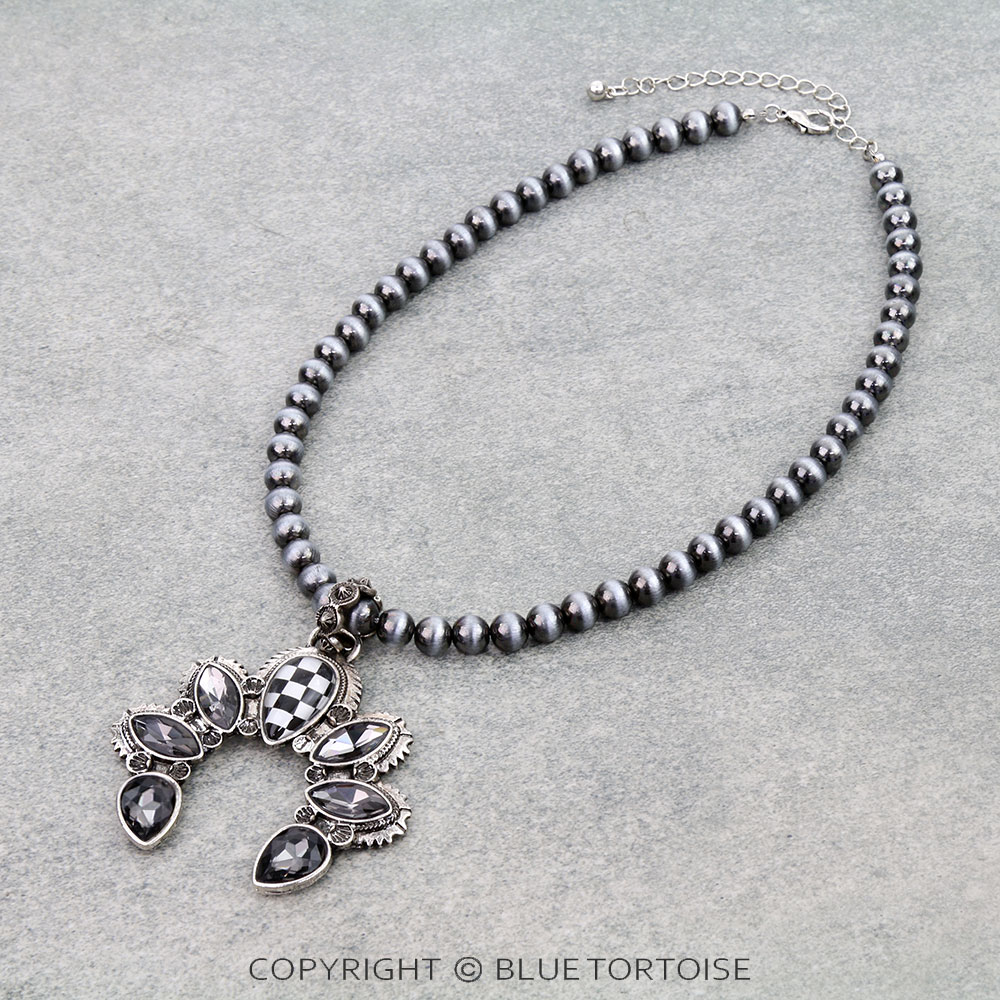 Western Checker Squash Blossom Pendant Necklace