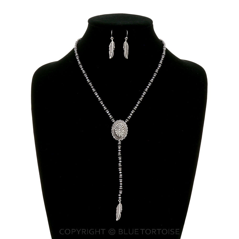 Navajo Style Pearl with Concho Y Necklace Set - Image 2