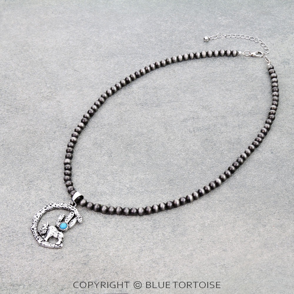 Western Hammered TXR Moon & Buffalo Necklace