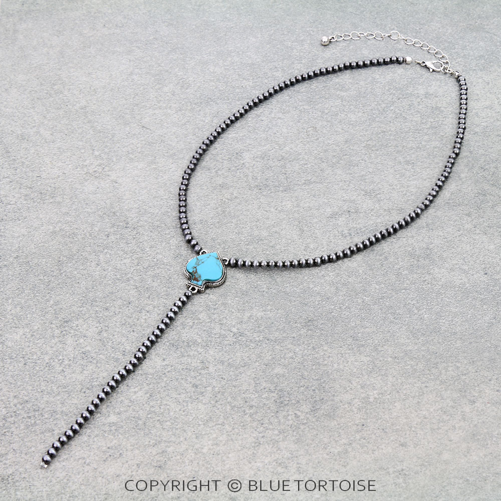 Navajo Style Pearl with Spade Y Necklace