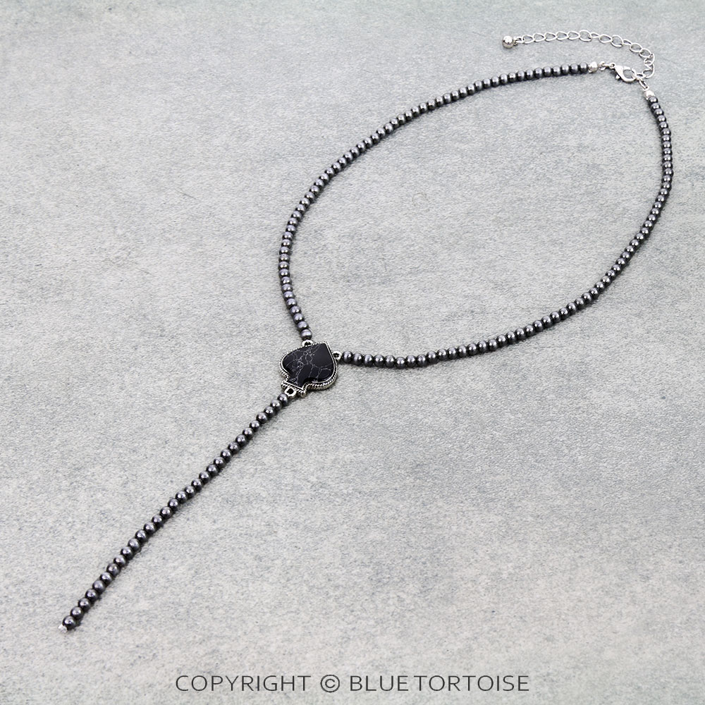 Navajo Style Pearl with Spade Y Necklace
