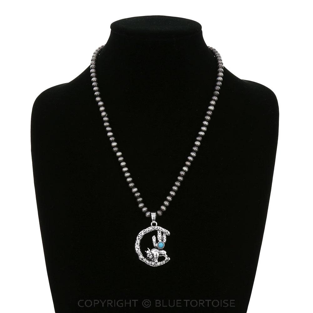 Western Hammered TXR Moon & Buffalo Necklace - Image 2