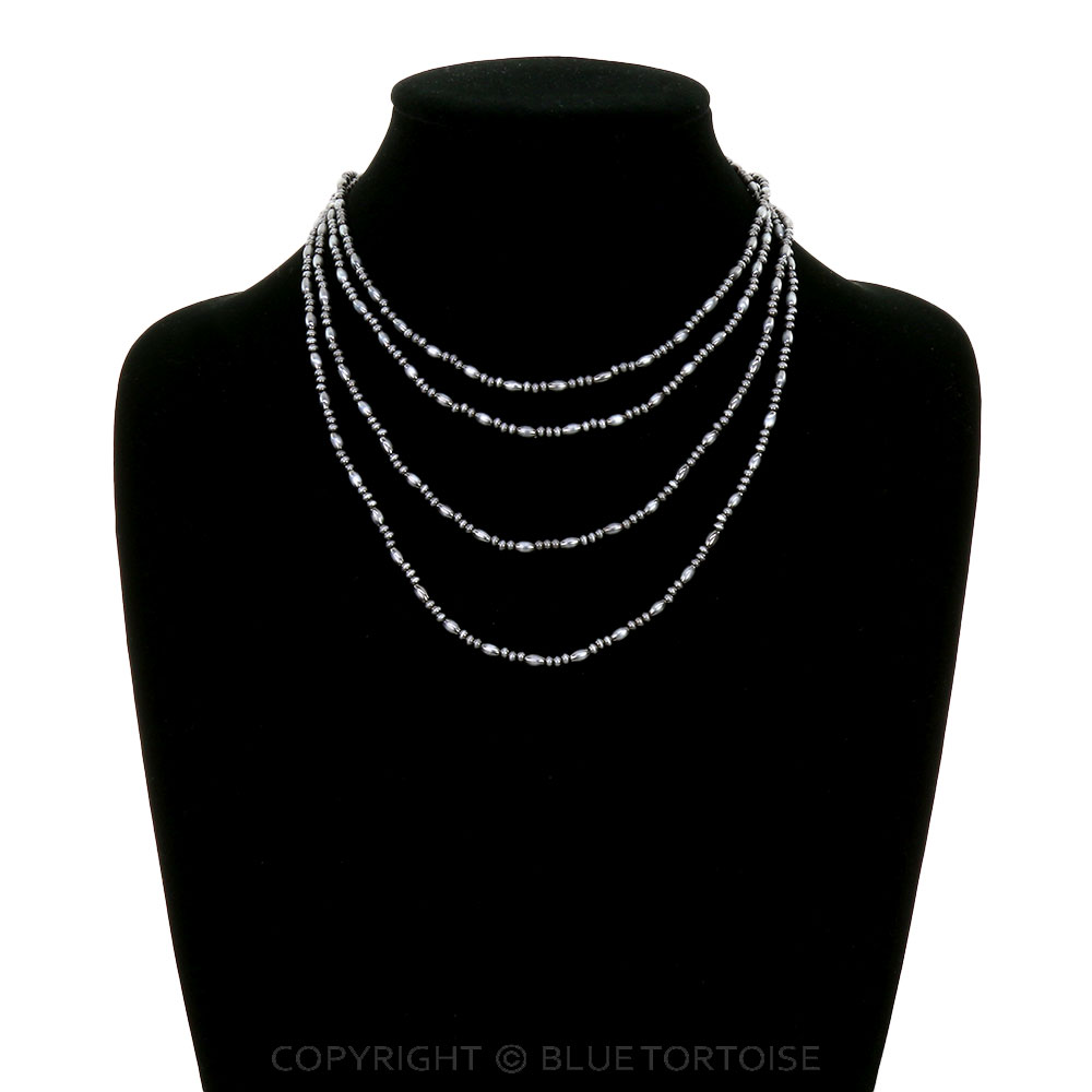 4 Layered Navajo Style Pearl Necklace - Rice Bead - Image 2