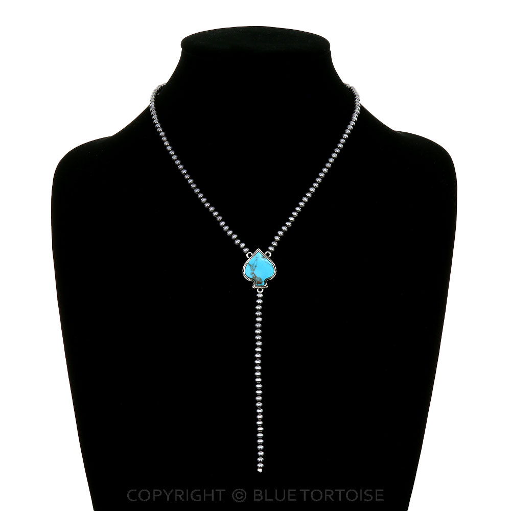 Navajo Style Pearl with Spade Y Necklace - Image 2