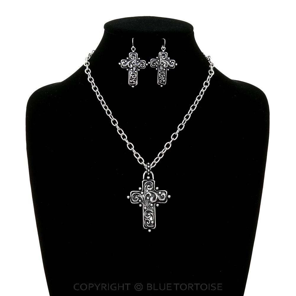 Western Ball TXR Filigree Cross Necklace Set - Image 2