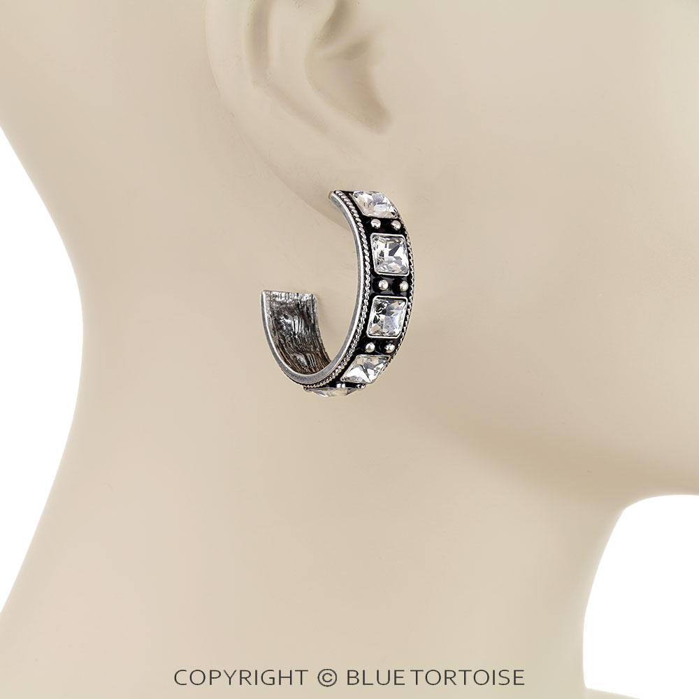 Western Ball TXR Stone Hoop Earrings - Image 2