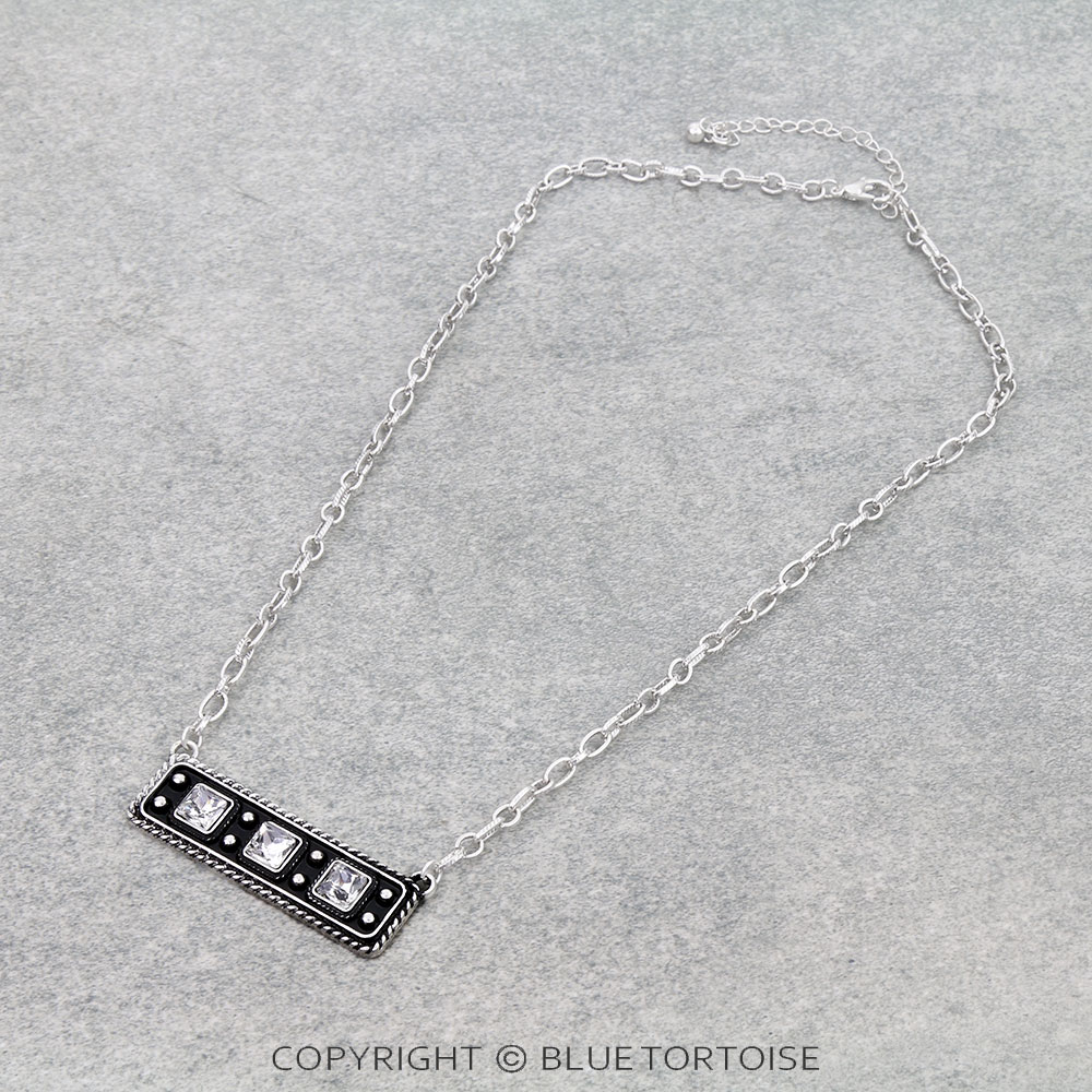 Western Ball TXR Square Stone Bar Necklace