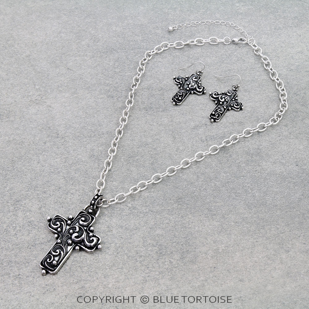 Western Ball TXR Filigree Cross Necklace Set
