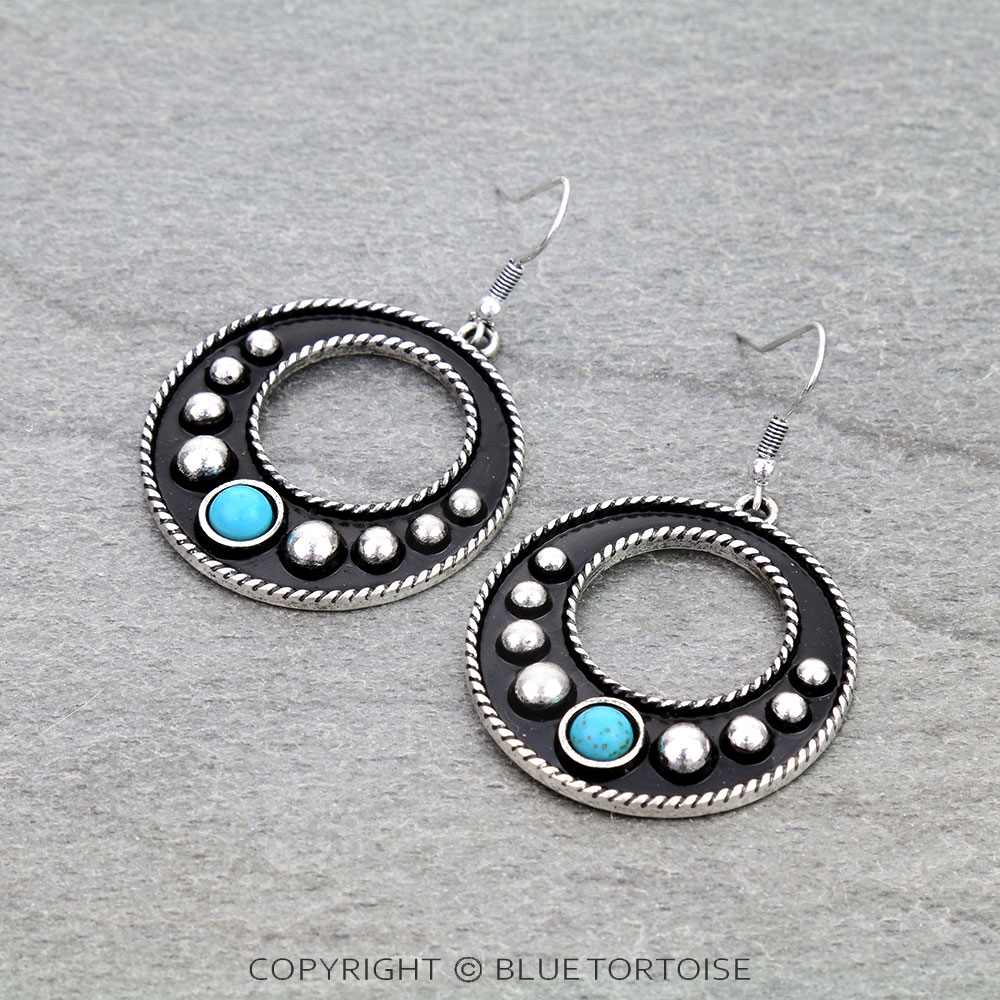 Western Ball TXR Circle Dangle Earrings