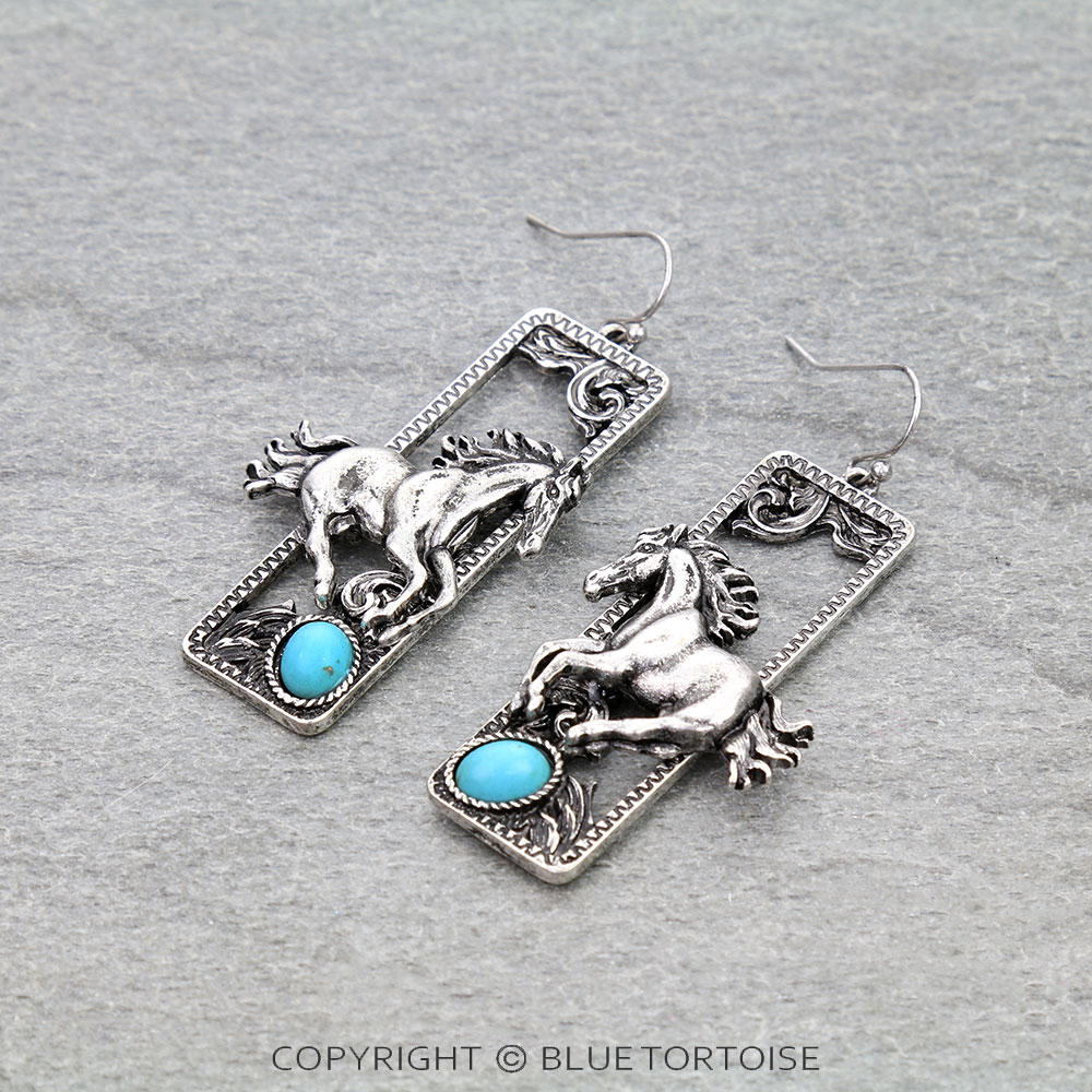 Western Horse Rectangle Dangle Earrings