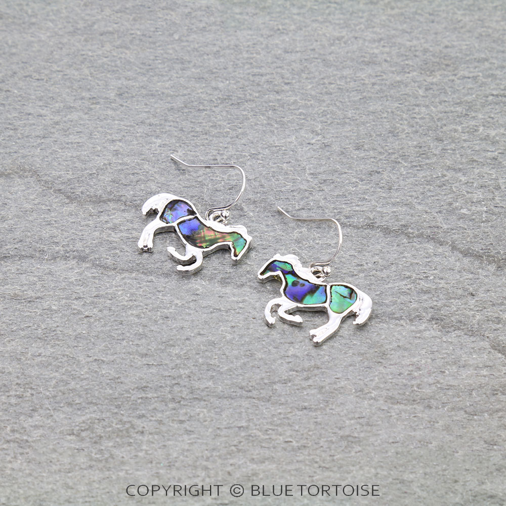 Abalone Resin Horse Dangle Earrings